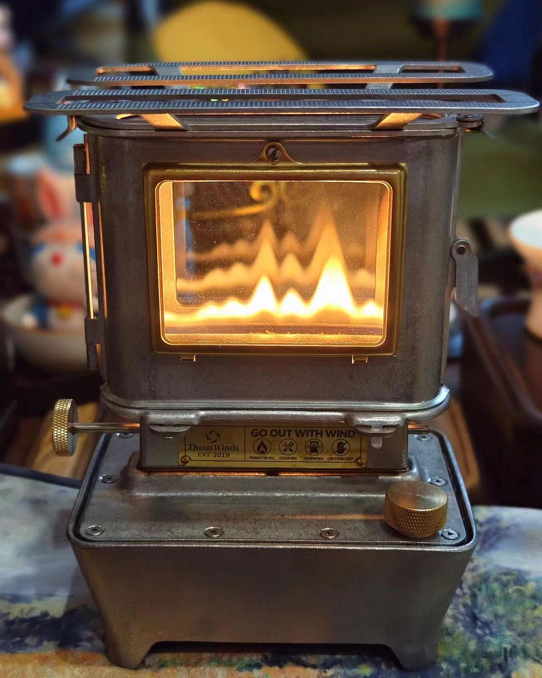 vintage silver oil lamp with brass knobs 