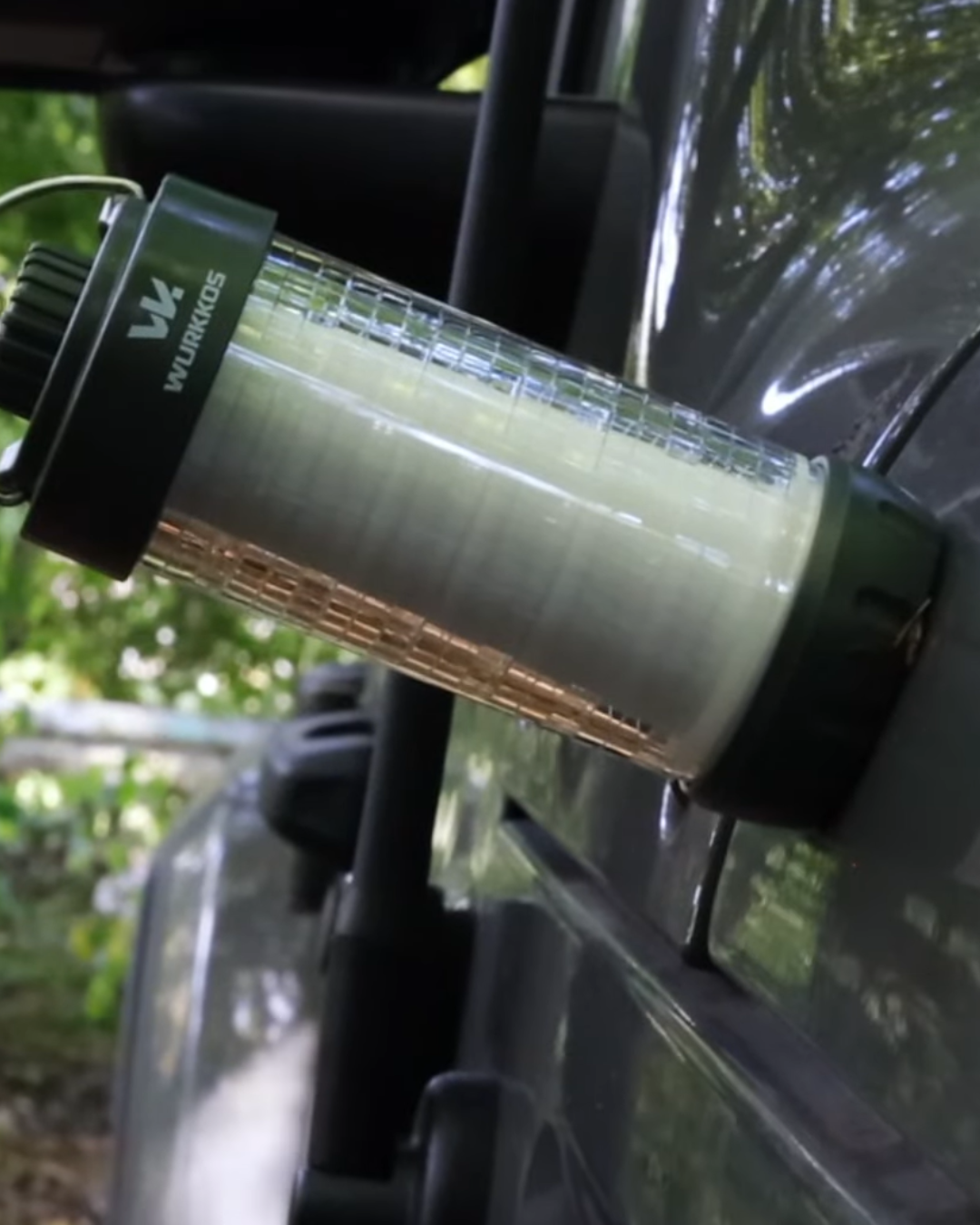 Wurkkos CL01 Magnetic Camp Lantern stuck to side of vehicle