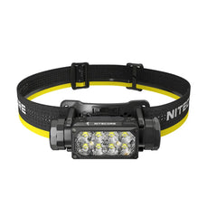 LED Headlamp with black and yellow elastic band and 8 LED bulbs