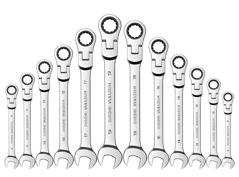 Chrome Vanadium Steel 72-Teeth Flex-Head Metric Ratcheting Wrench 6-24mm