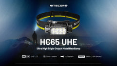 HC65 UHE LED Headlamp with black and yellow elastic band and 8 LED bulbs