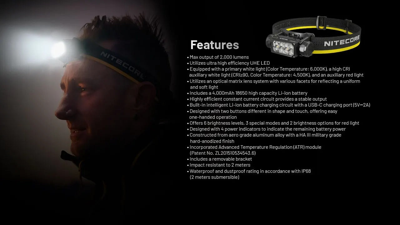 NITECORE HC65 Expedition Headlamp 2000 Lumens USB-C Rechargeable