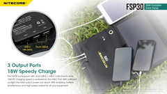 foldable portable solar panel pack charging multiple phones and devices through USB ports