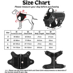 dog harness size chart with measurements